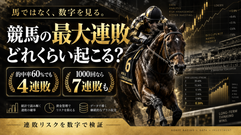 競馬の最大連敗を的中率別に100回1000回で比較